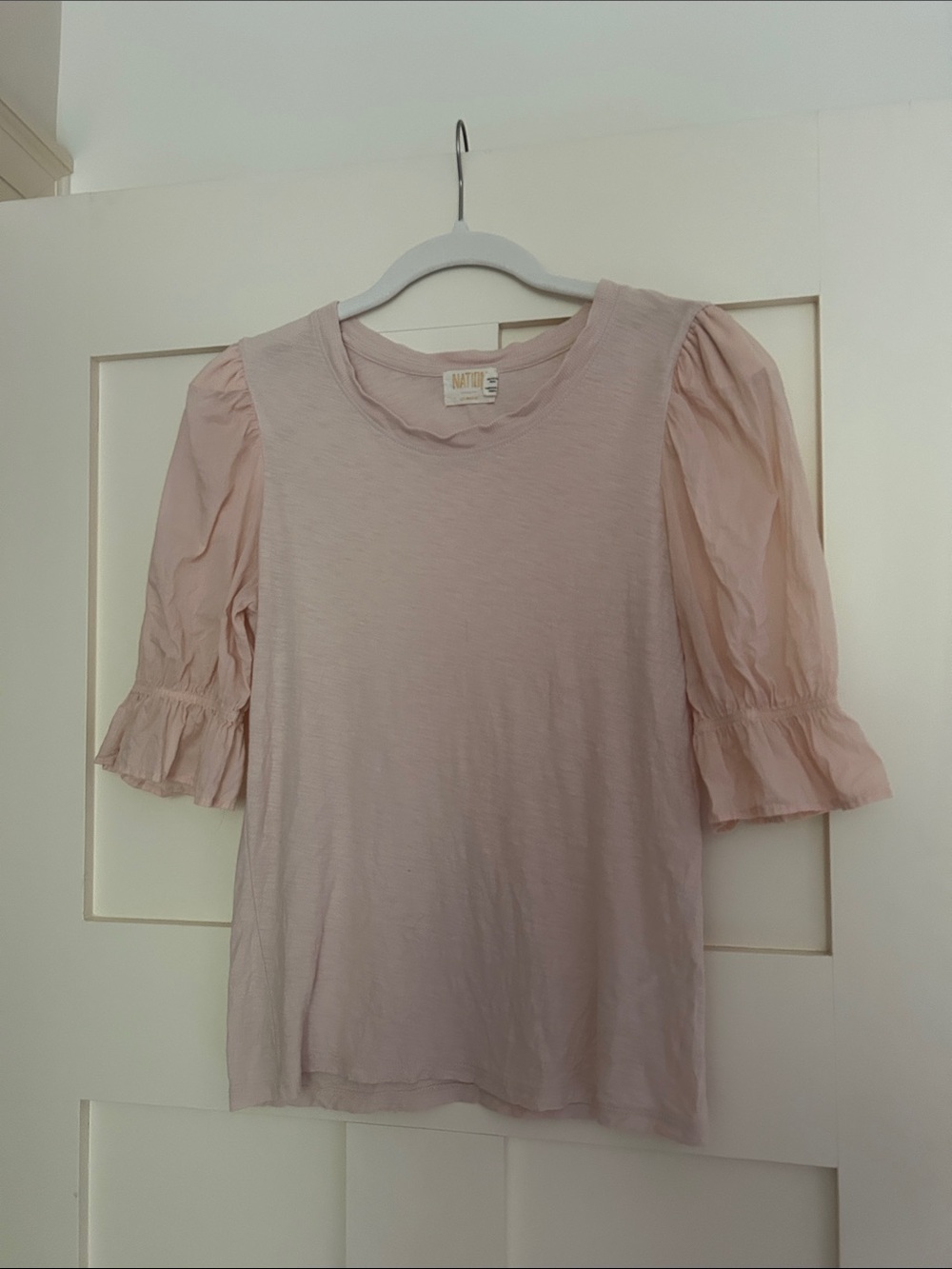 Soft Pink Puff-Sleeve Women's Blouse